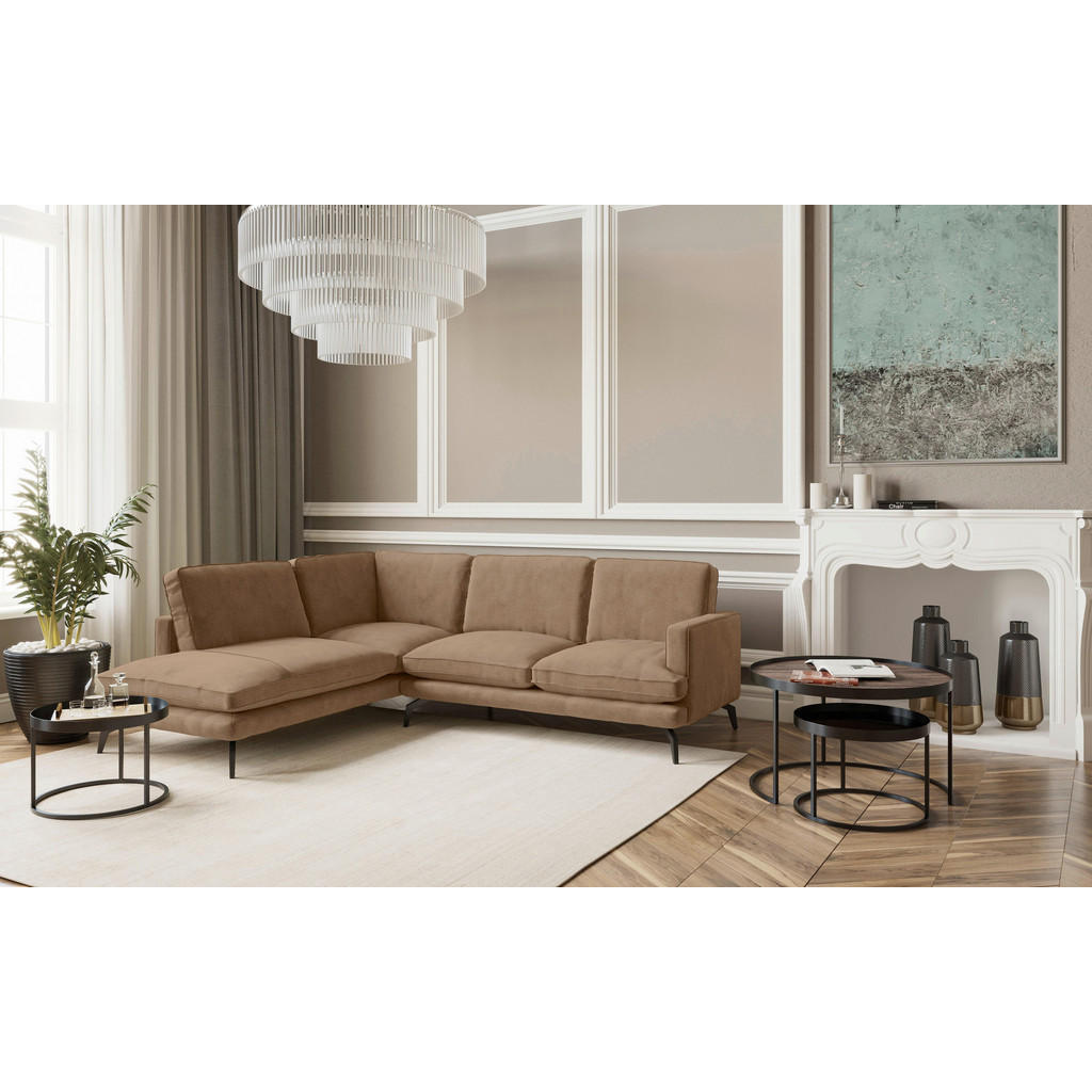 Thumbnail - Livetastic Ecksofa Bali, Braun, Textil, 3-4-Sitzer, Füllung: Daunen, Silikon, Ottomane links, L-Form, 250x202 cm, Made i...