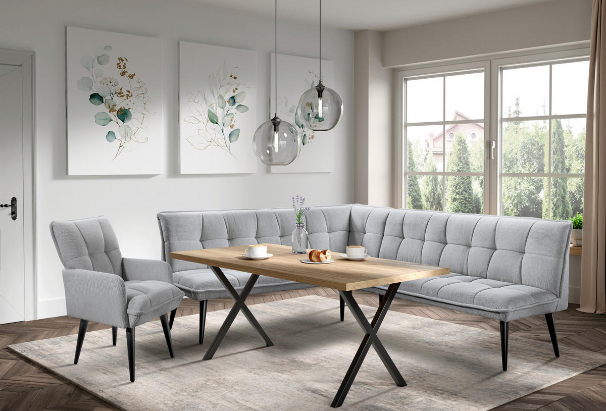 KLUPA KUTNA  srebrne boje  drvo, tekstil, drvni materijal      - srebrne boje/crna, Moderno, drvni materijal/drvo (260/201cm) - Livetastic
