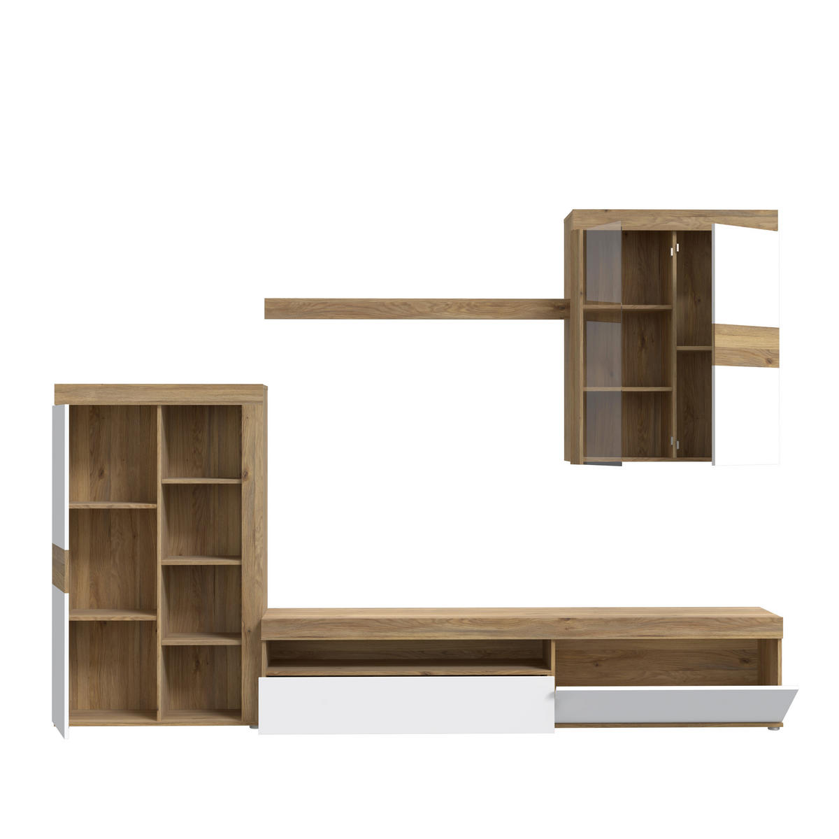 OBÝVACÍ STĚNA, barvy dubu, světle šedá - barvy dubu/světle šedá, Moderní, kompozitní dřevo/sklo (279,9/200,9/41,3cm) - Carryhome