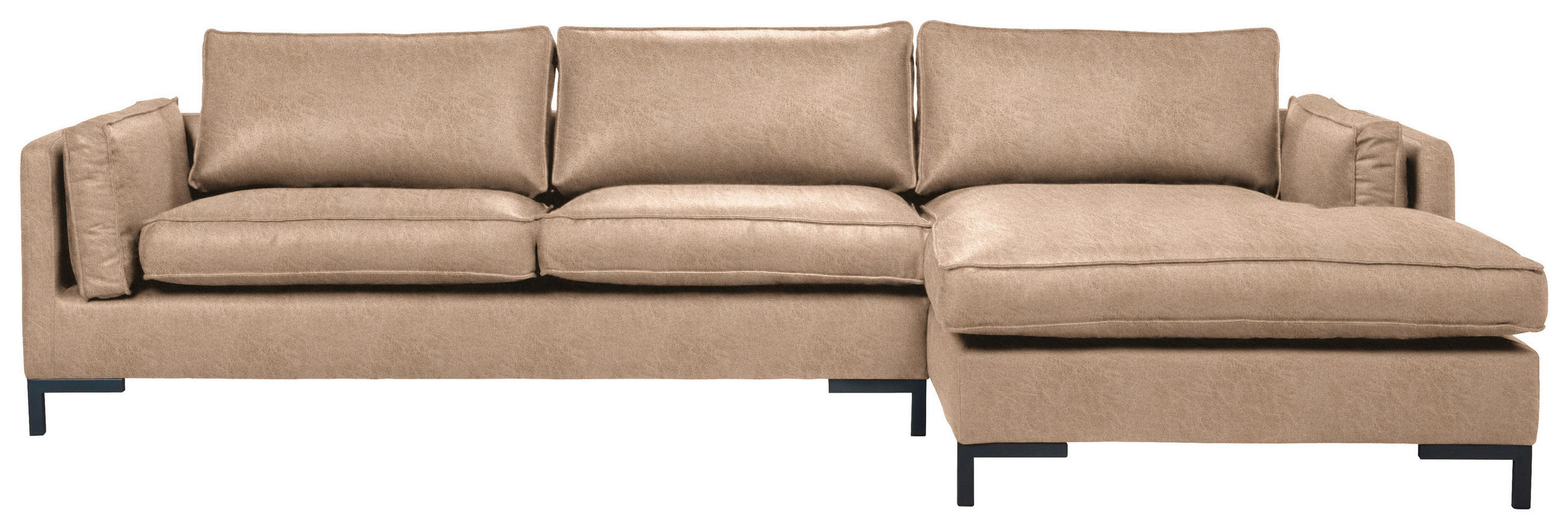 ECKSOFA Hellbraun Lederlook  - Hellbraun/Schwarz, Design, Textil/Metall (295/160cm) - Livetastic