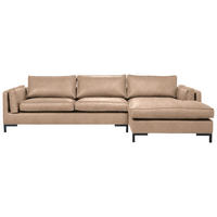 ECKSOFA Hellbraun Lederlook  - Hellbraun/Schwarz, Design, Textil/Metall (295/160cm) - Livetastic