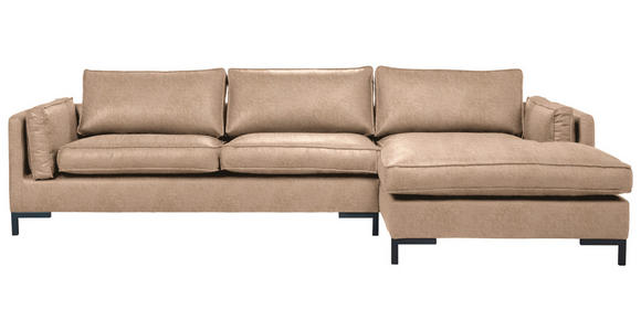ECKSOFA  in Lederlook Hellbraun  295/160 cm  - Hellbraun/Schwarz, Design, Textil/Metall (295/160cm) - Hom`in