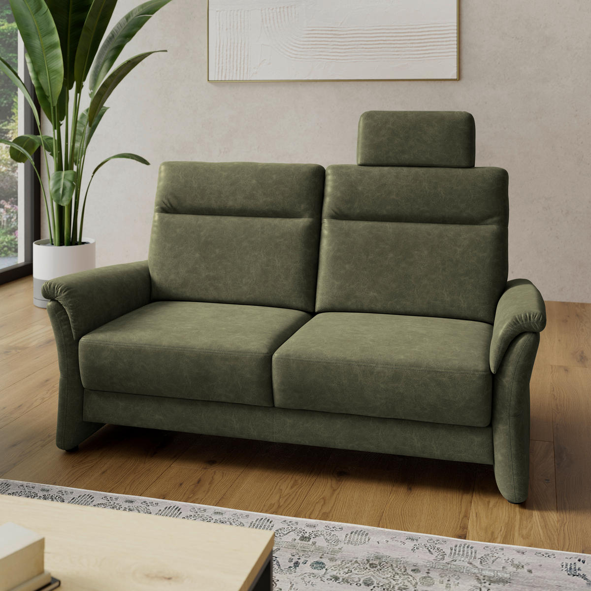2,5-SITZER  in Mikrofaser Olivgrün Modern, Retro  - Schwarz/Olivgrün, KONVENTIONELL, Kunststoff/Textil (170/99/91cm) - Elegando