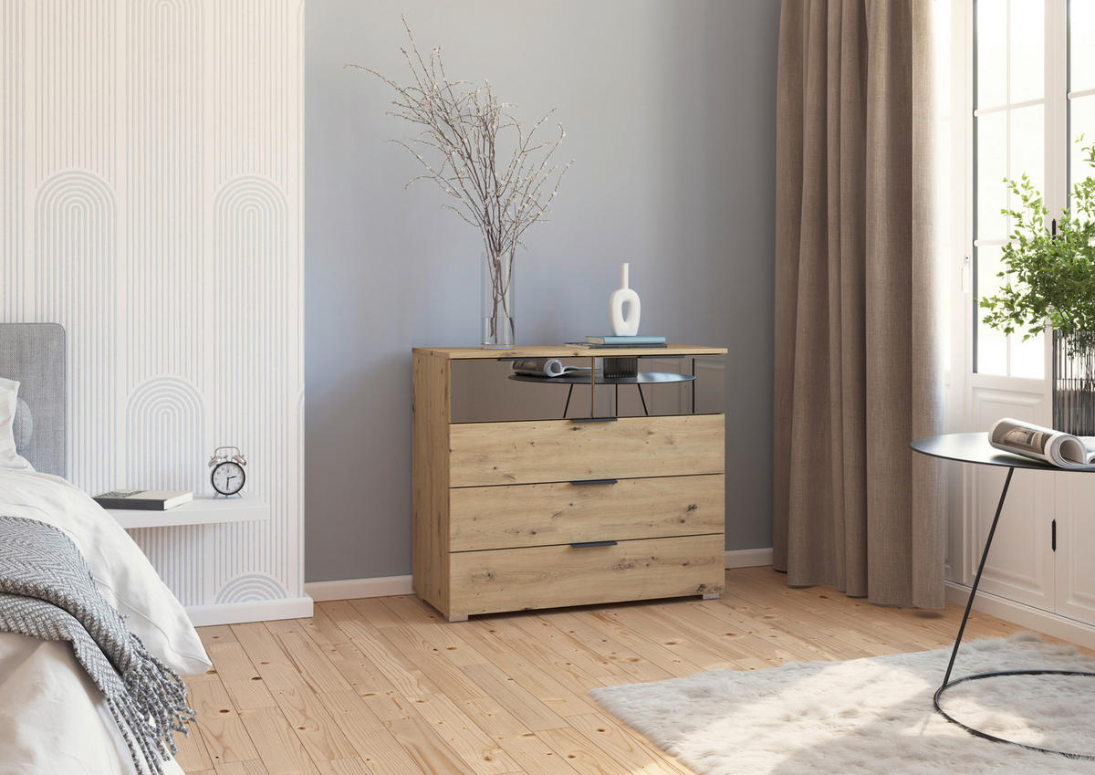 KOMMODE  in 80/81/42 cm  - Alufarben/Eiche Artisan, MODERN, Glas/Holzwerkstoff (80/81/42cm) - Rauch Möbel