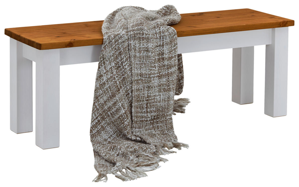 SITZBANK 130/46/40 cm Bernsteinfarben, Weiß Kiefer massiv  - Bernsteinfarben/Weiß, ROMANTIK / LANDHAUS, Holz (130/46/40cm) - Boxxx