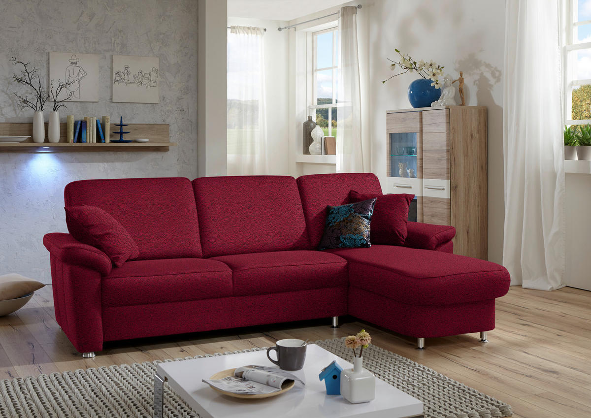 ECKSOFA in Flachgewebe Weinrot  - Chromfarben/Weinrot, Konventionell, Textil/Metall (250/163cm) - Beldomo System