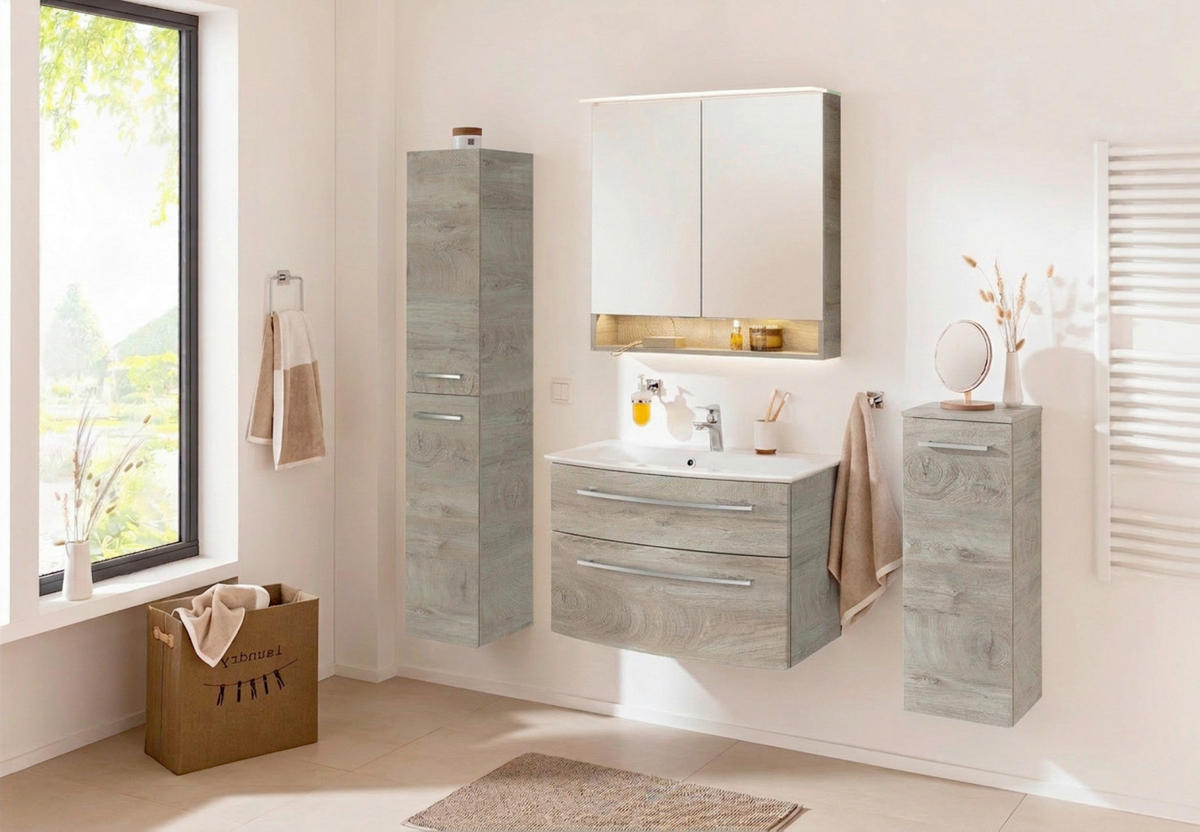MIDISCHRANK 30,2/82,6/32 cm  - Chromfarben/Eichefarben, Basics, Glas/Holzwerkstoff (30,2/82,6/32cm) - MID.YOU