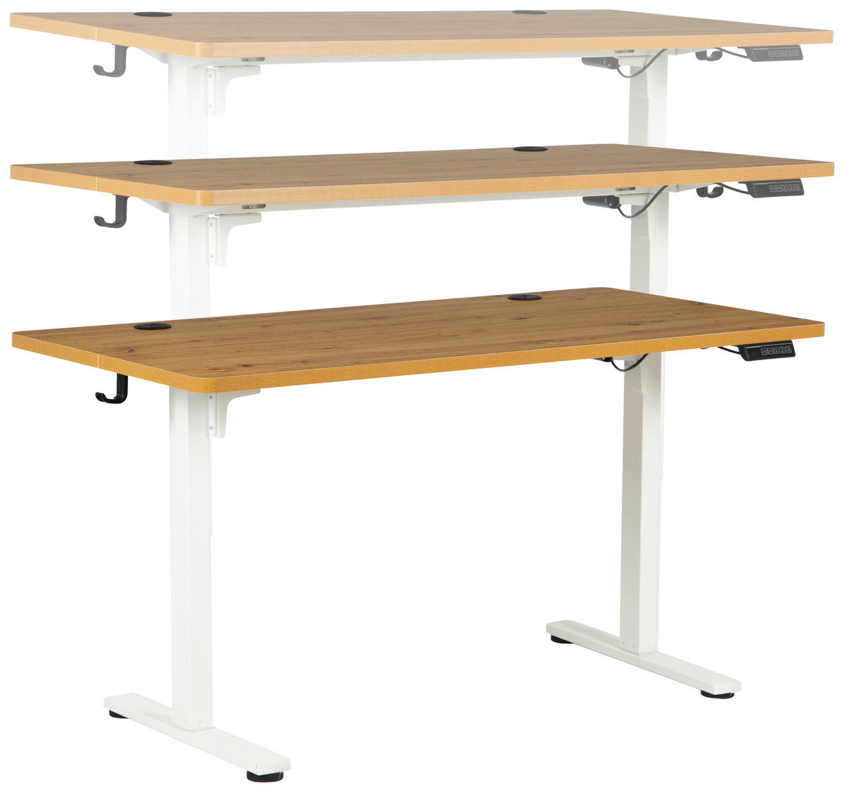 SCHREIBTISCH 140/70/72/118 cm Weiss, Eichefarben höhenverstellbar elektrisch höhenverstellbar  - Weiss/Eichefarben, Modern, Holzwerkstoff/Metall (140/70/72/118cm) - Livetastic