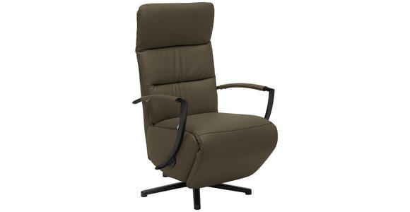 RELAXSESSEL in Leder Olivgrün - Schwarz/Olivgrün, Design, Leder/Metall (64/112/80cm) - Cantus