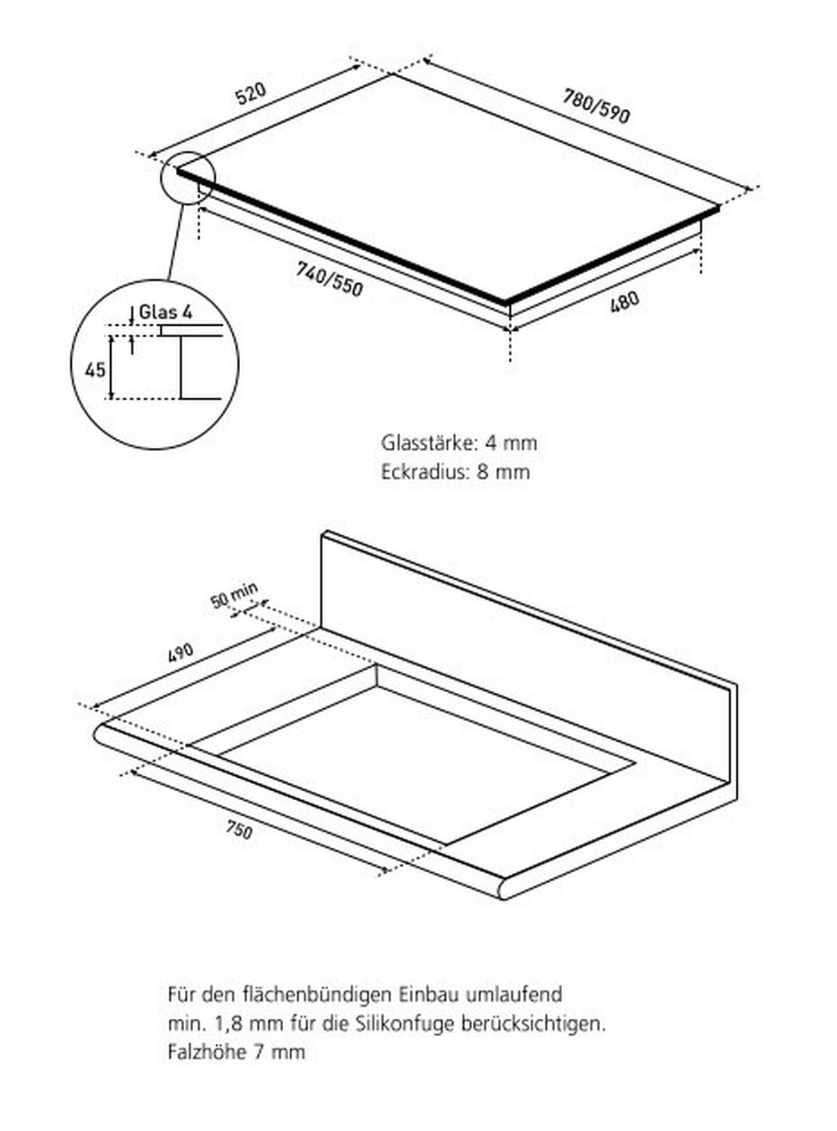 GLASKERAMIKKOCHFELD KFC160  - Schwarz, Basics, Glas (59,0/4,5/52,0cm) - Oranier