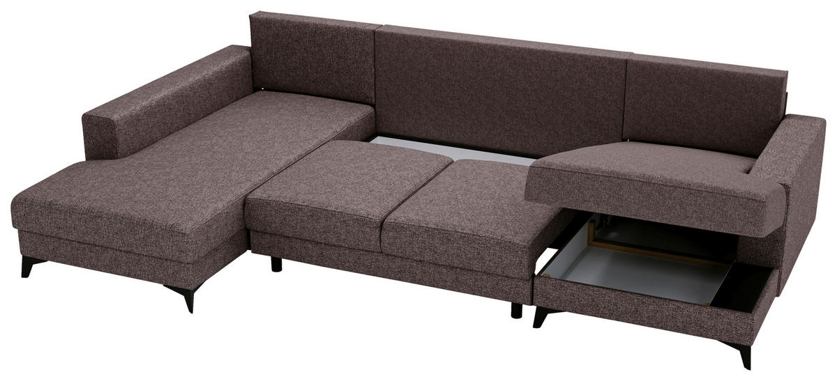 WOHNLANDSCHAFT in Flachgewebe Braun  - Schwarz/Braun, Design, Textil/Metall (190/339/156cm) - Livetastic