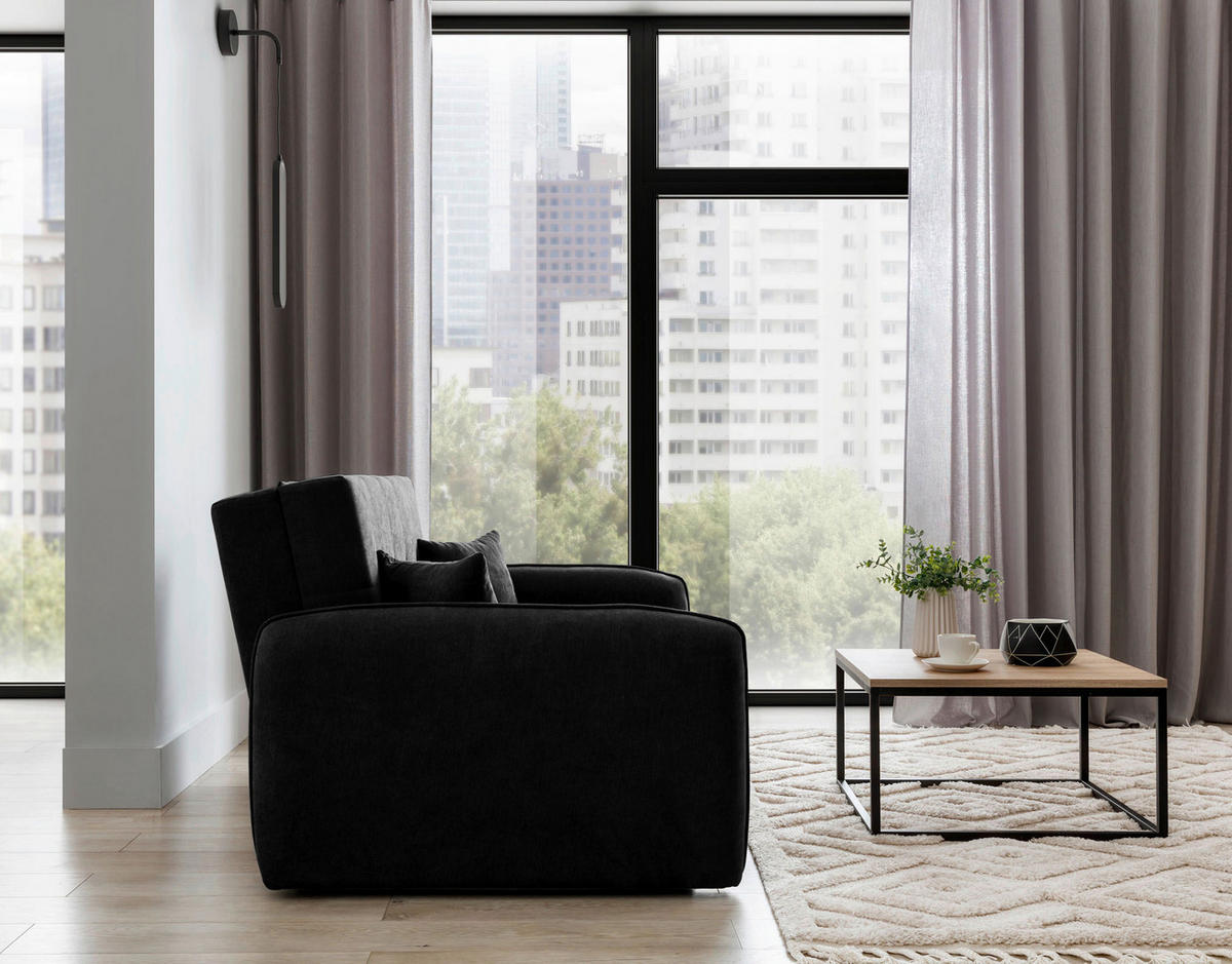 SCHLAFSOFA in Chenille Schwarz  - Silberfarben/Schwarz, Design, Kunststoff/Textil (155/105/75cm) - MID.YOU