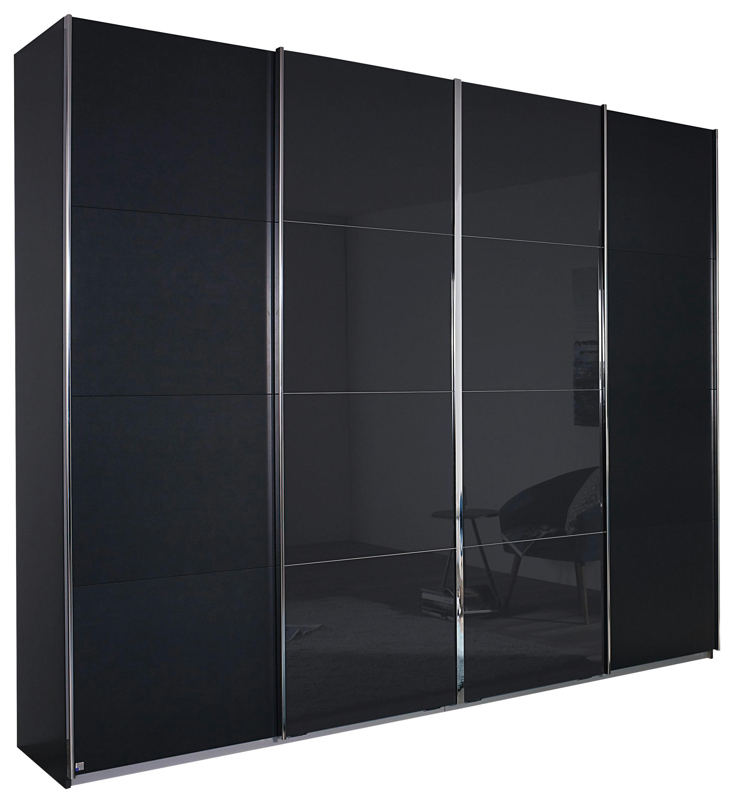 Schwebetürenschrank Mit Glas 361cm Bensheim, Grau Metallic