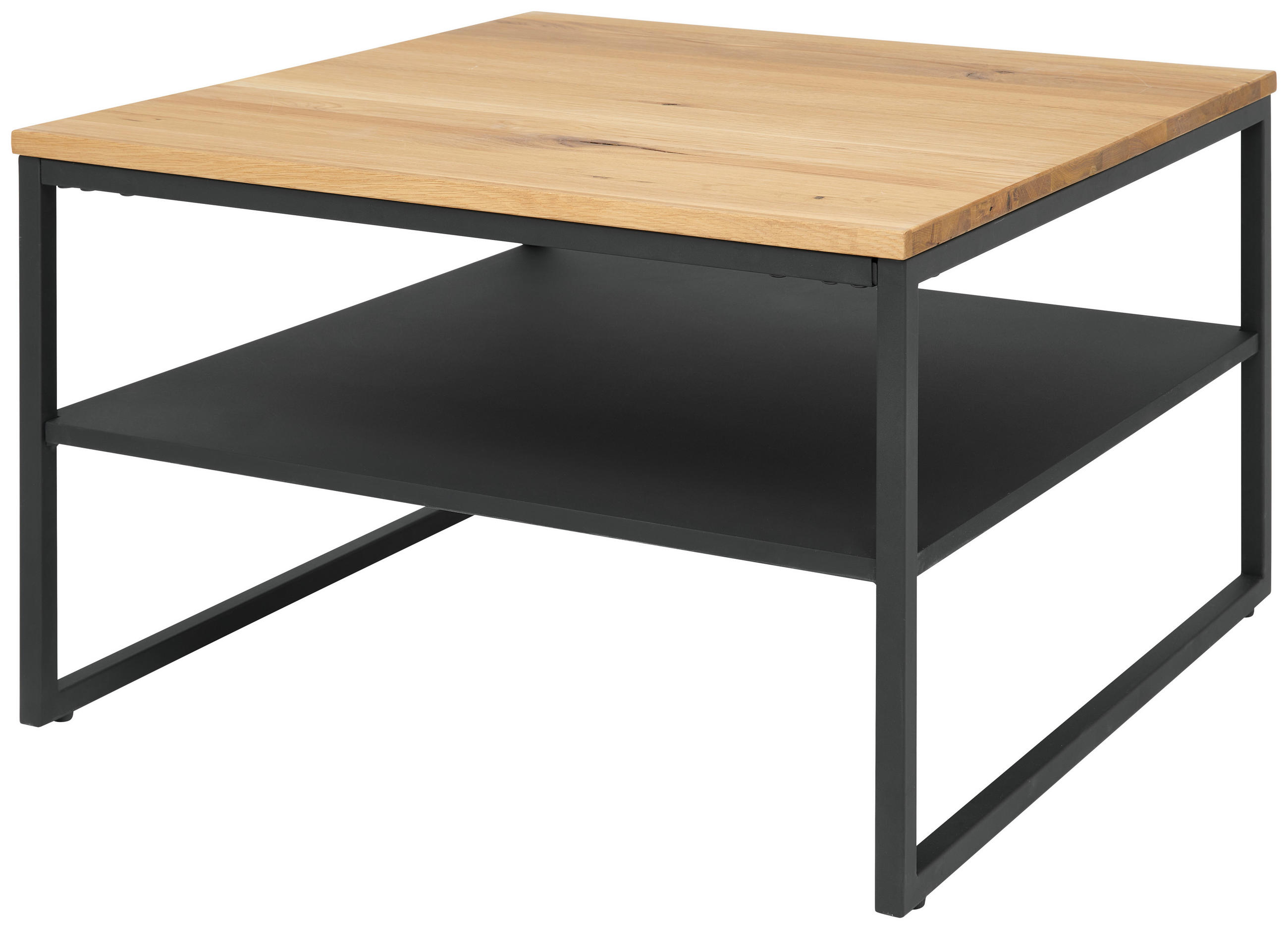 COUCHTISCH Eiche massiv quadratisch Naturfarben, Schwarz  - Schwarz/Naturfarben, MODERN, Holz/Holzwerkstoff (70/44/70cm) - Livetastic