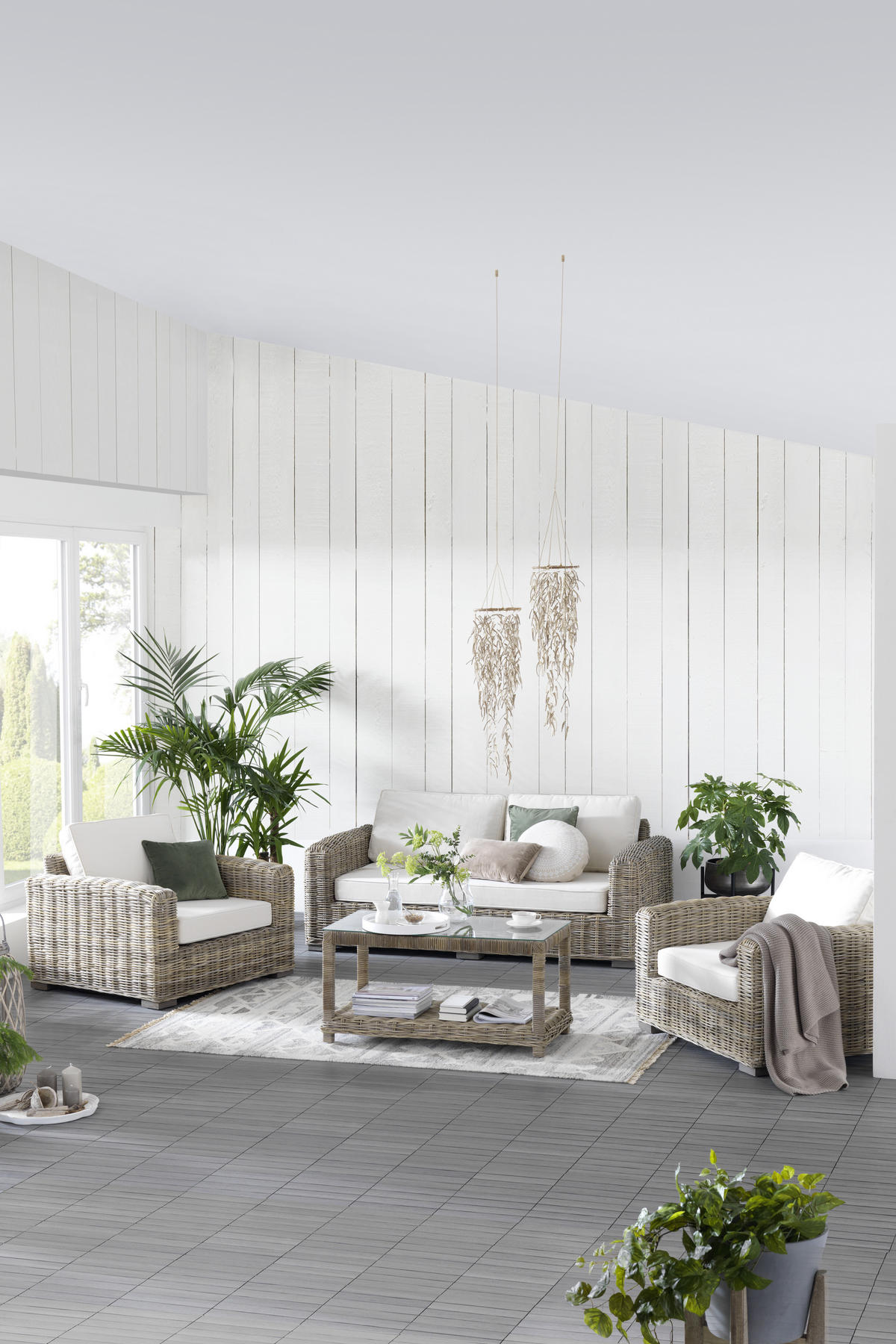 ÜLŐGARNITÚRA fa, textil natúr színű, világosszürke  - világosszürke/natúr színű, Lifestyle, Üveg/textil - Livetastic