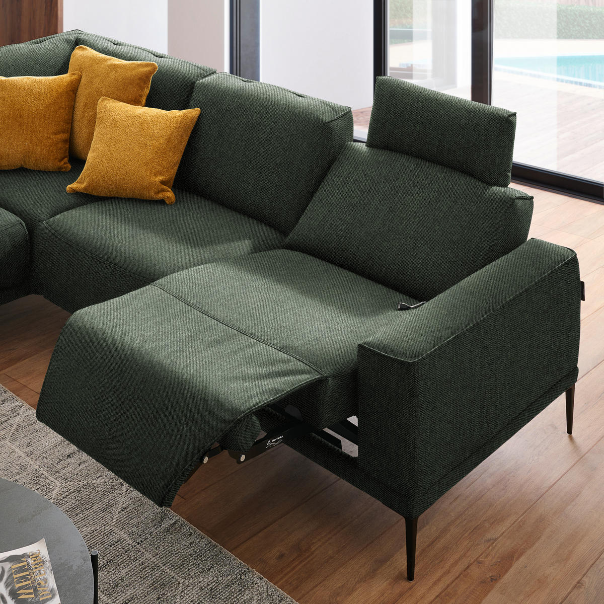 ECKSOFA in Flachgewebe Grün  - Schwarz/Grün, Design, Textil/Metall (210/260cm) - Johann Jakob