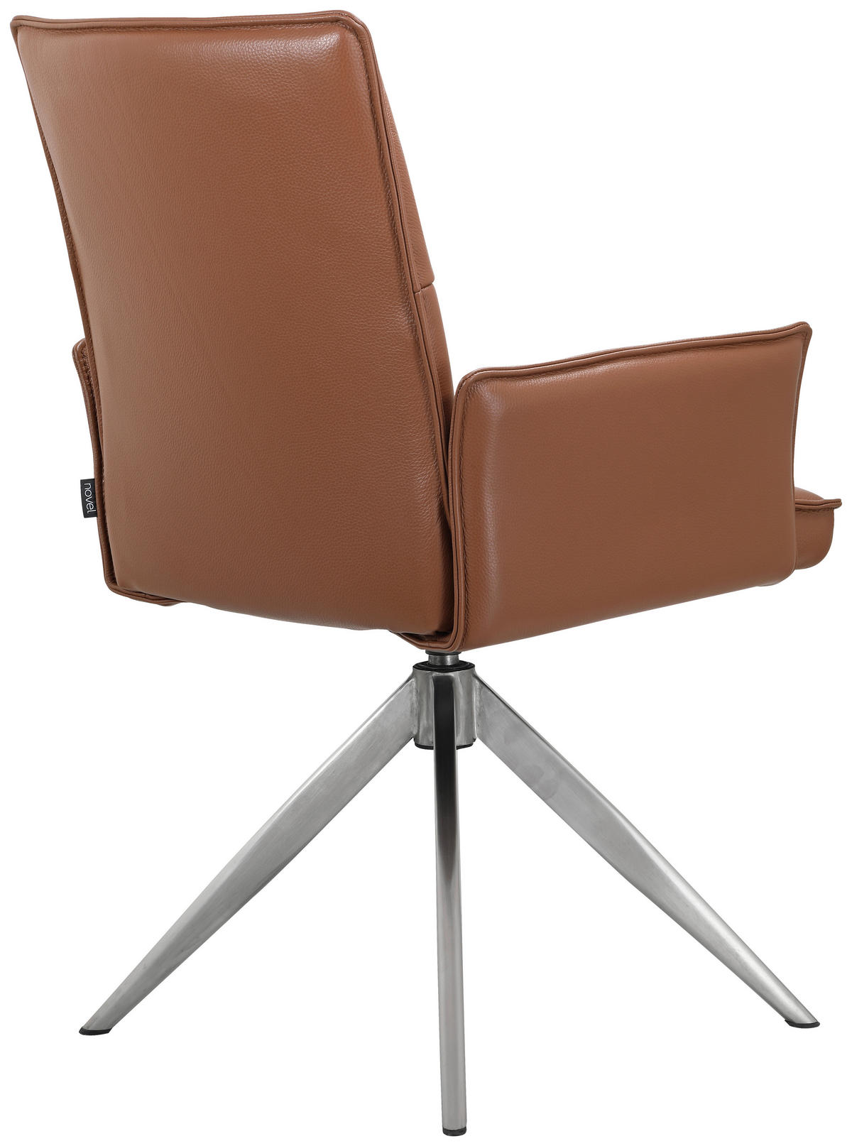 ARMLEHNSTUHL  in Edelstahl Echtleder pigmentiert  - Edelstahlfarben/Cognac, Design, Leder/Metall (57/92/63,5cm) - Novel