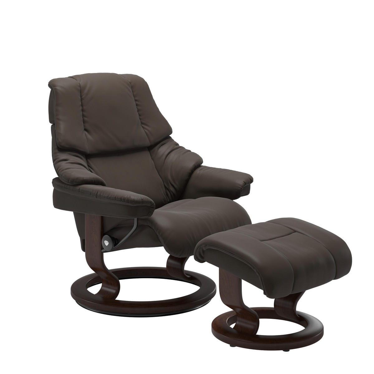 RELAXSESSELSET RENO Echtleder Relaxfunktion, Hocker    - Dunkelbraun/Braun, Design, Leder/Holz (79/98-108/75cm) - Stressless