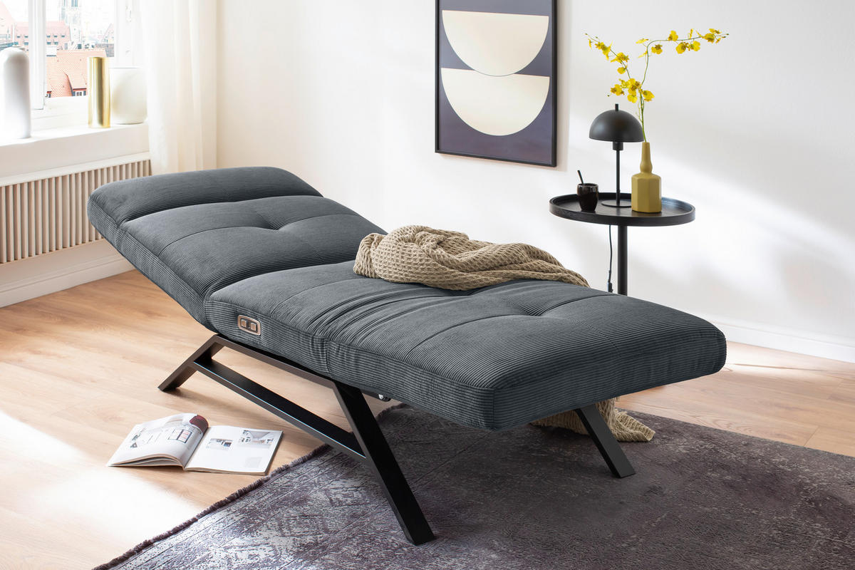 RELAXLIEGE in Cord Anthrazit  - Anthrazit/Schwarz, Design, Textil/Metall (80/54-113/158-198cm) - Pure Home Lifestyle