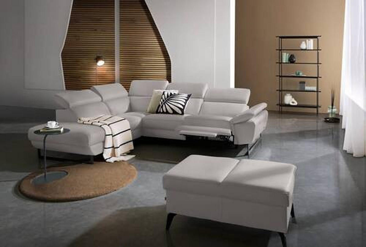 ECKSOFA in Echtleder Greige  - Greige/Schwarz, Design, Leder/Metall (225/281cm) - Celina Home