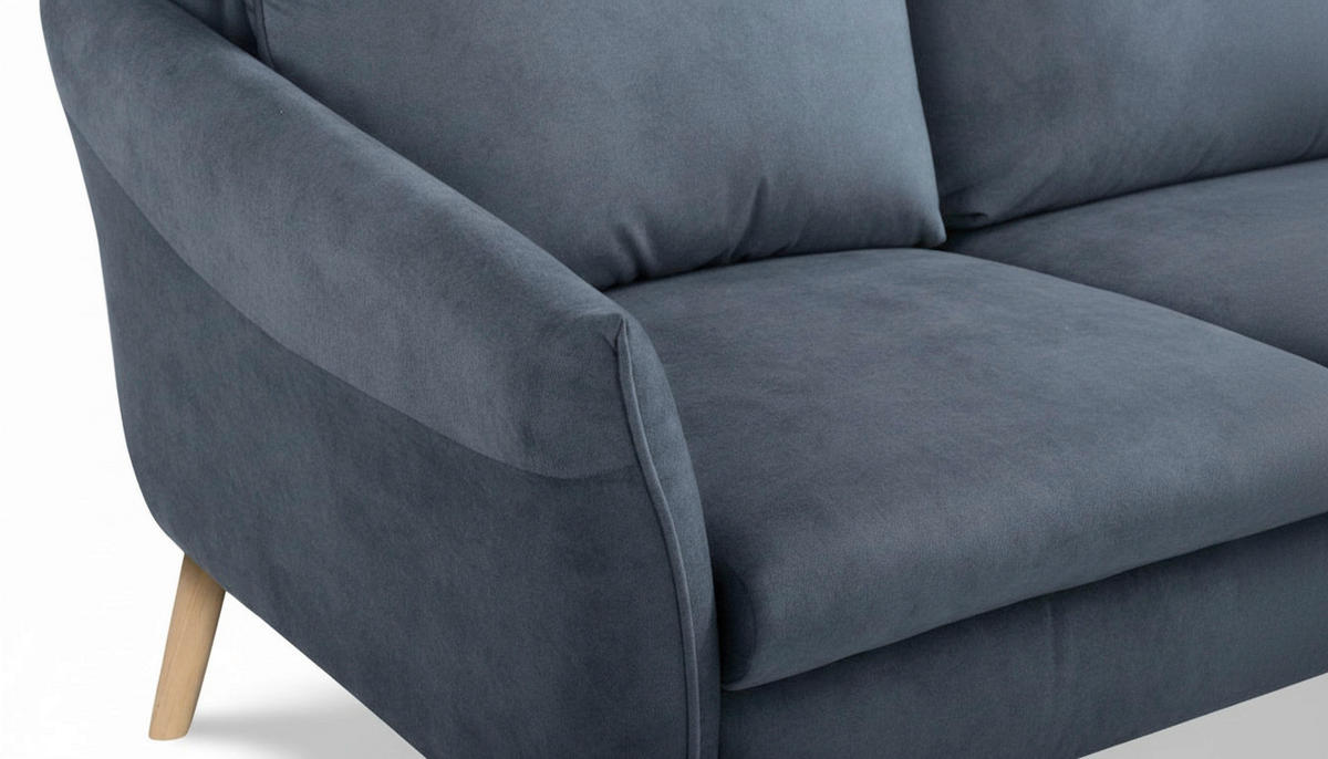 3-SITZER-SOFA  in Mikrofaser Blau Skandinavisch, Modern  - Blau/Buchefarben, Design, Holz/Textil (202/110/92cm) - Livetastic