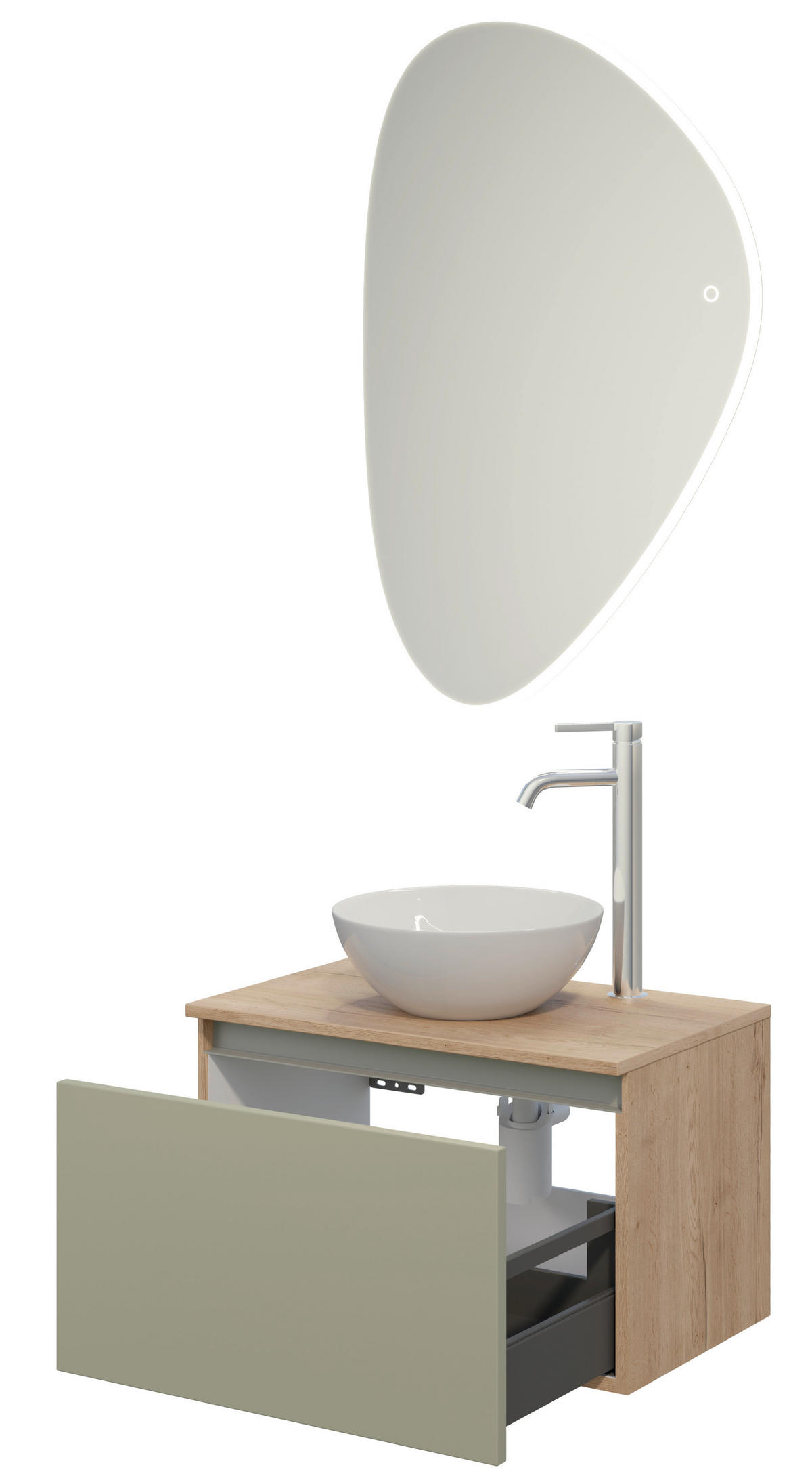BADEZIMMER 3-teilig  in 60,3 cm  - Edelstahlfarben/Eichefarben, MODERN, Keramik/Holzwerkstoff (60,3cm) - Celina Home