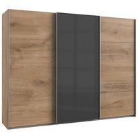 SCHWEBETÜRENSCHRANK 270/210/65 cm 3-türig Dunkelgrau, Plankeneiche  - Plankeneiche/Dunkelgrau, KONVENTIONELL, Glas/Holzwerkstoff (270/210/65cm) - Carryhome