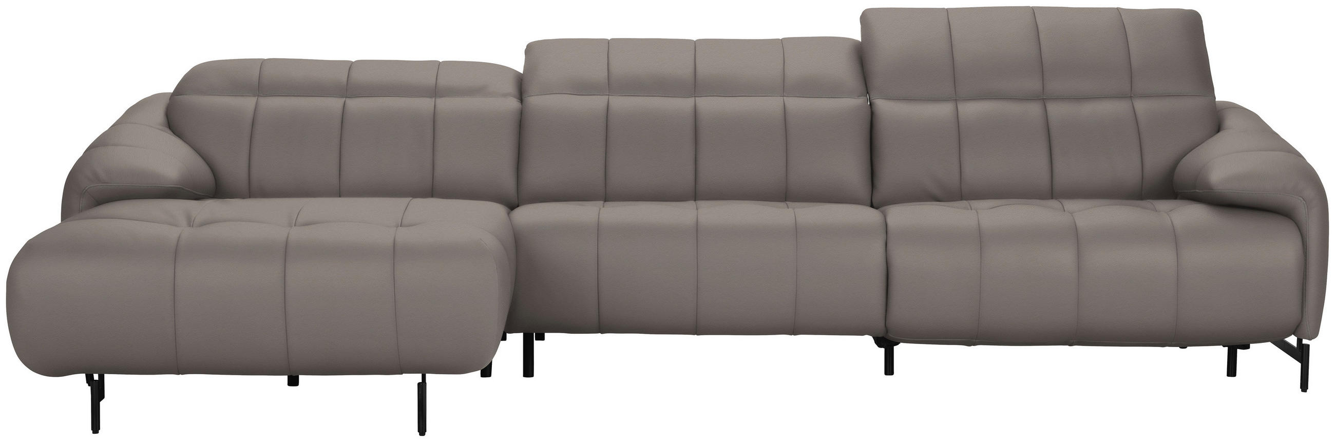 ECKSOFA in Echtleder Greige  165/313 cm  - Greige/Schwarz, Design, Leder/Metall (165/313cm) - Emilio Belluti