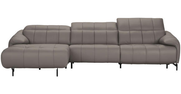 ECKSOFA in Echtleder Greige 165/313 cm - Greige/Schwarz, Design, Leder/Metall (165/313cm) - Emilio Belluti
