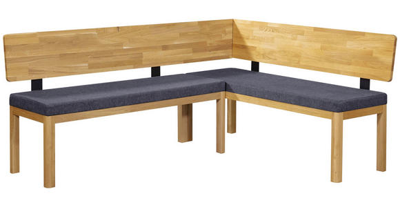 ECKBANK 195/155 cm Webstoff Blau, Eichefarben Eiche vollmassiv   - Blau/Eichefarben, KONVENTIONELL, Holz/Textil (195/155cm) - Linea Natura