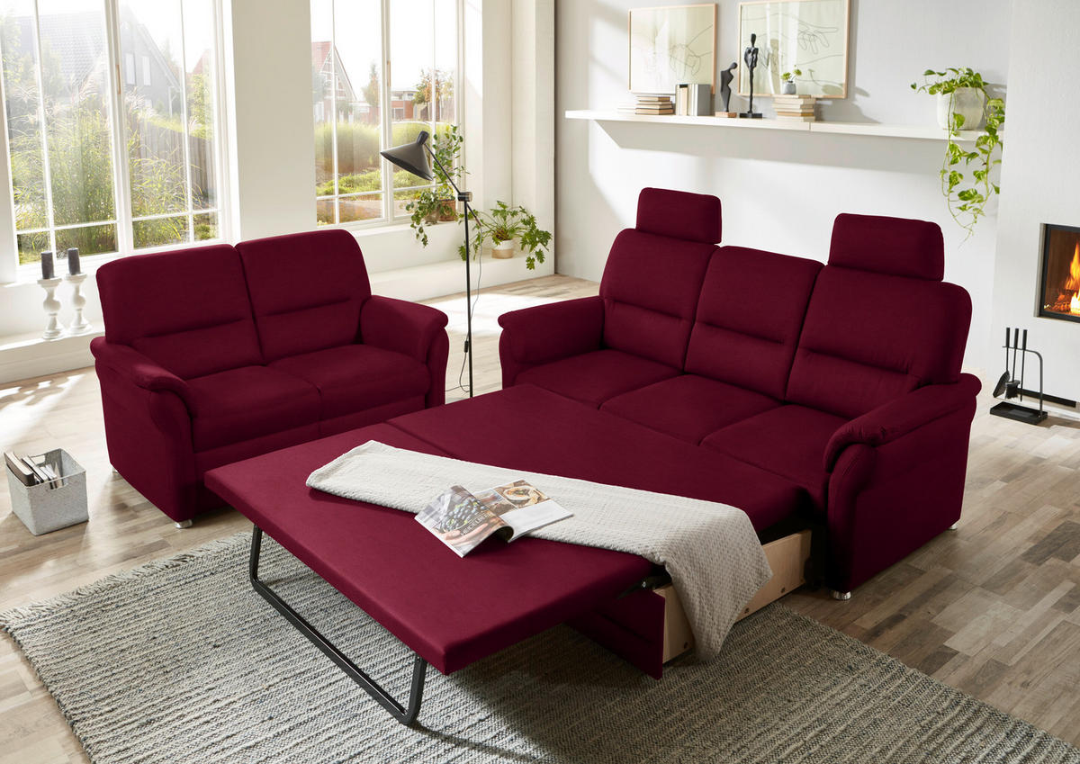 SITZGARNITUR in Mikrofaser Weinrot  - Weinrot/Alufarben, KONVENTIONELL, Textil/Metall (192/96/89cm) - Beldomo Comfort