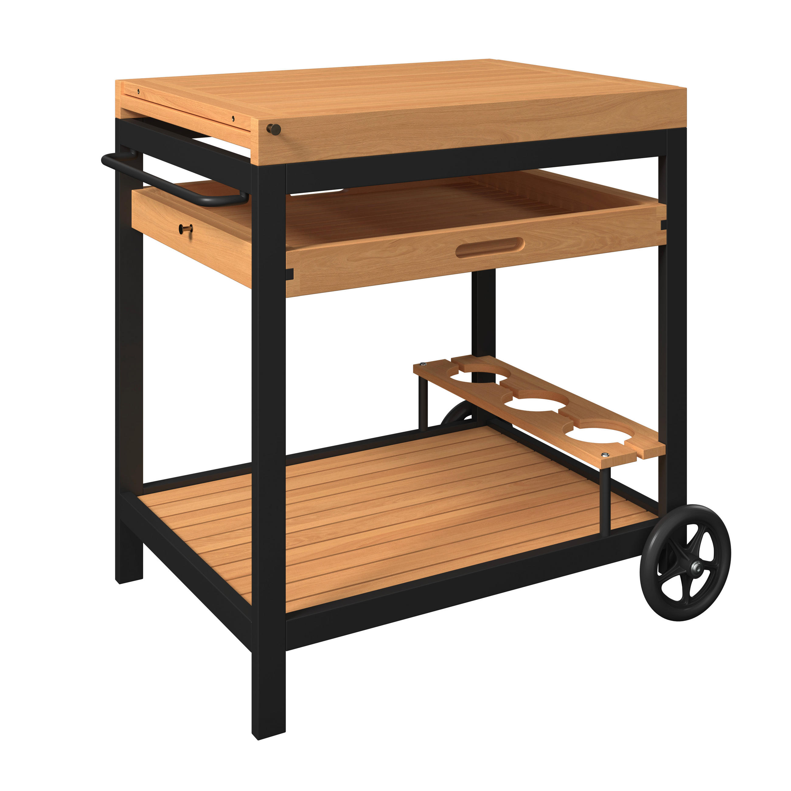 GARTEN-SERVIERWAGEN  - Schwarz/Teakfarben, MODERN, Holz/Metall (73/80/50cm) - Ambia Garden