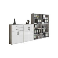 AKTENSCHRANK 337,6/185,6/33 cm  - Weiß Hochglanz/Grau, MODERN, Holzwerkstoff (337,6/185,6/33cm) - MID.YOU