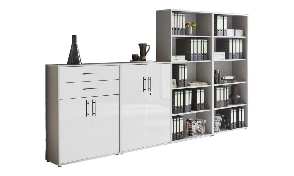 AKTENSCHRANK 337,6/185,6/33 cm  - Weiß Hochglanz/Grau, MODERN, Holzwerkstoff (337,6/185,6/33cm) - MID.YOU