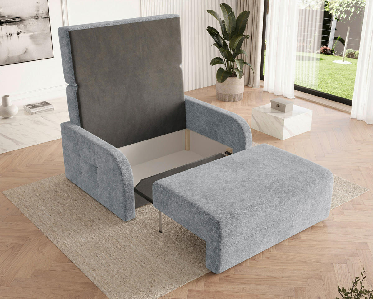 SCHLAFSOFA Chenille Blaugrau  inkl. Bettkasten, Schlaffunktion, Rücken echt, Liegefläche im Originalstoff  - Blaugrau/Schwarz, MODERN, Kunststoff/Textil (190/90/100cm) - Milino