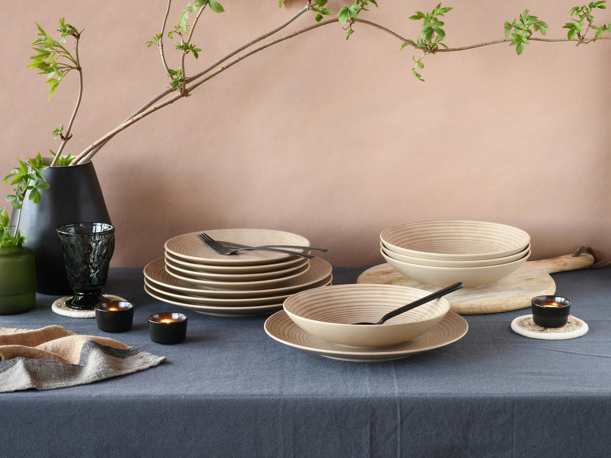 TALLRIKSSET Catania 12 delar  - sandfärgad, Design, keramik - Creatable