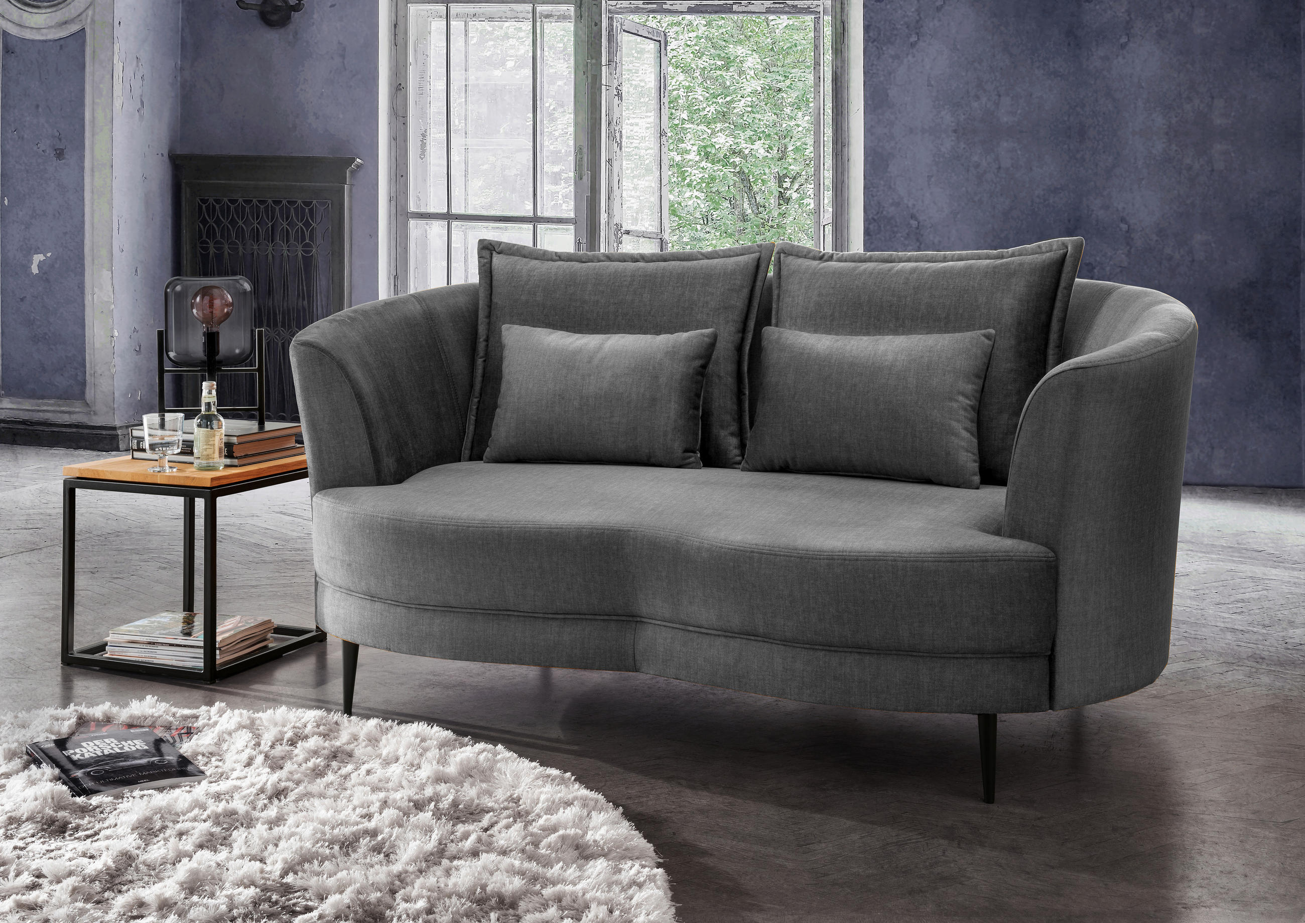 2-SITZER-SOFA in Velours Grau  - Schwarz/Grau, Modern, Textil/Metall (179/85/101cm) - Livetastic