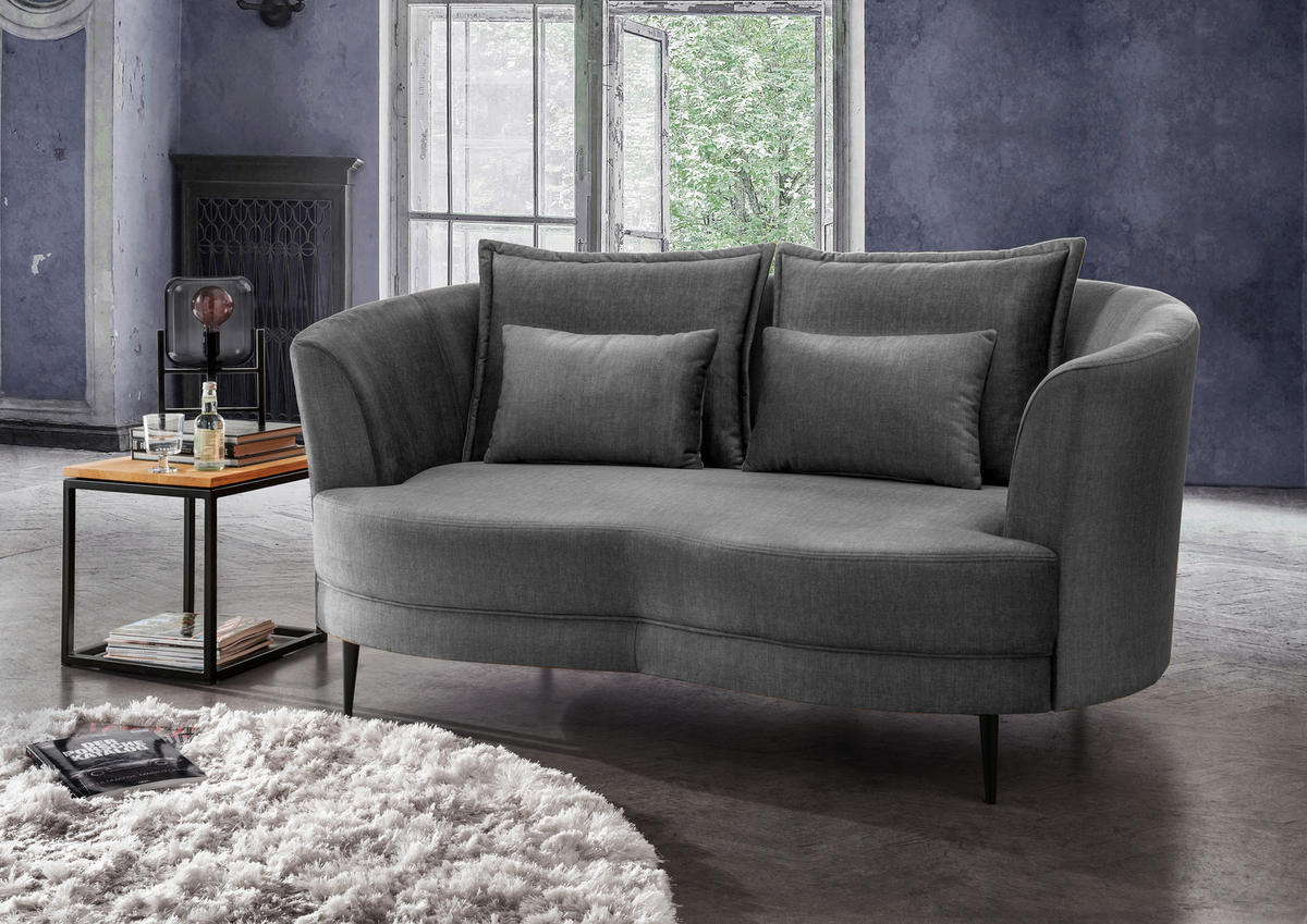 2-SITZER-SOFA in Velours Grau  - Schwarz/Grau, MODERN, Textil/Metall (179/85/101cm) - Livetastic
