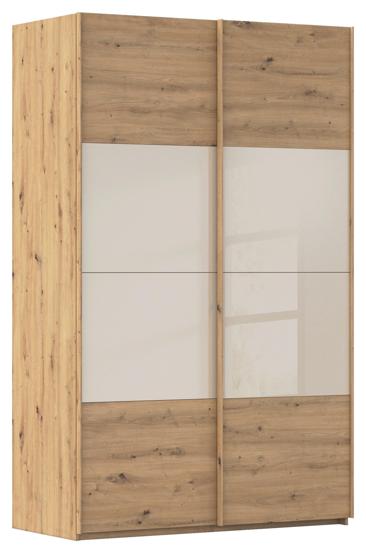 SCHWEBETÜRENSCHRANK 2-türig Champagner, Eiche Artisan  - Champagner/Eichefarben, Design, Glas/Holzwerkstoff (137l) - Xora