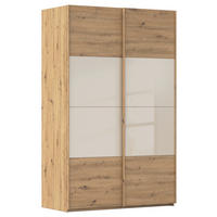 SCHWEBETÜRENSCHRANK 2-türig Champagner, Eiche Artisan  - Champagner/Eichefarben, Design, Glas/Holzwerkstoff (137l) - Xora
