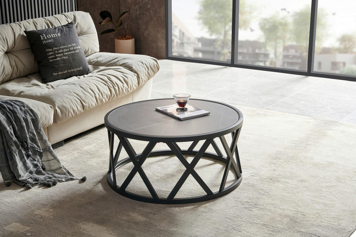 COUCHTISCH in Metall, Stein 75/35/75 cm  - Hellgrau/Schwarz, Design, Stein/Metall (75/35/75cm) - Livetastic