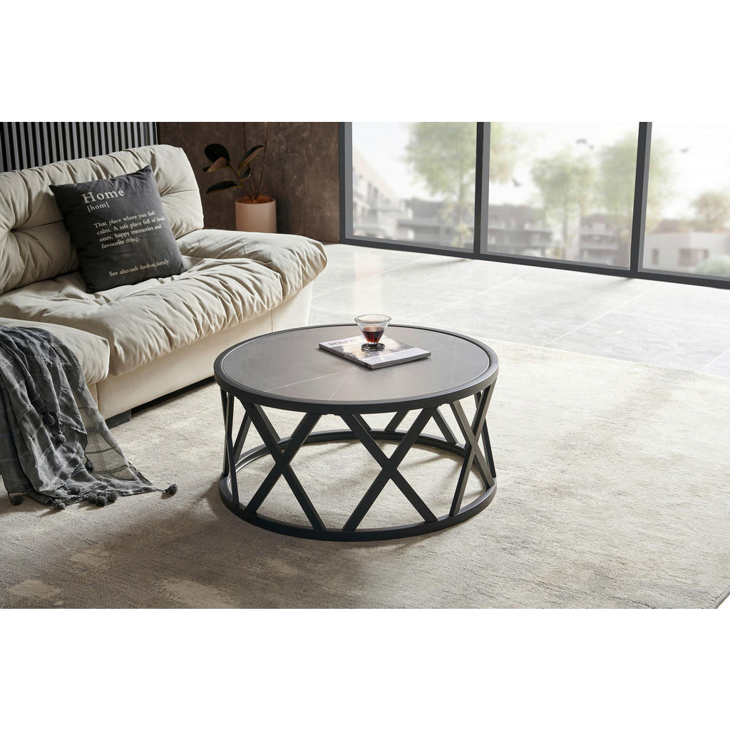 Thumbnail - Livetastic Couchtisch, Schwarz, Hellgrau, Metall, Stein, rund, rund, 35x75x75 cm, Wohnzimmer, Wohnzimmertische, Couchtis...