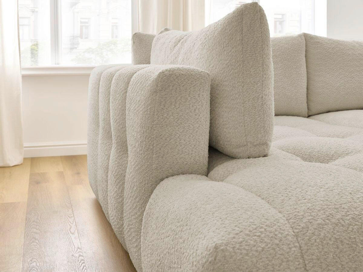 ECKSCHLAFSOFA FUJI Bouclé Beige  inkl.  - Beige/Schwarz, MODERN, Kunststoff/Textil (282/204cm)
