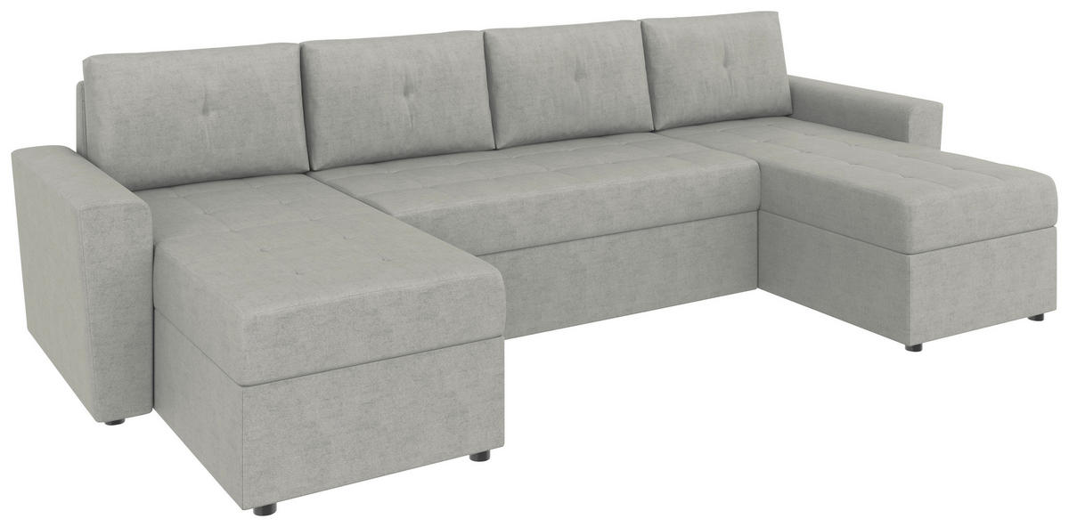 WOHNLANDSCHAFT TERMOLI Hellgrau Jacquard  - Hellgrau/Schwarz, Design, Kunststoff/Textil (155/296/155cm) - MID.YOU