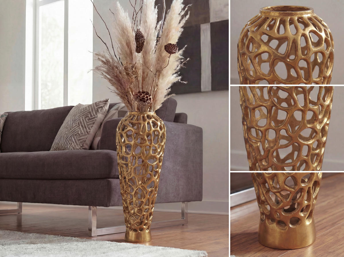 VASE 60 cm  - Goldfarben, Design, Metall (24/60cm) - Livetastic