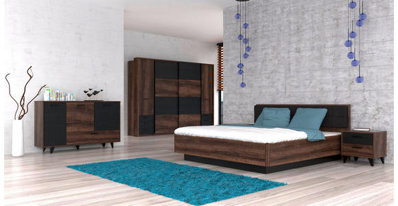 BETT 180/200 cm  in Schwarz, Eichefarben  - Eichefarben/Schwarz, Design, Holzwerkstoff/Kunststoff (180/200cm) - Carryhome