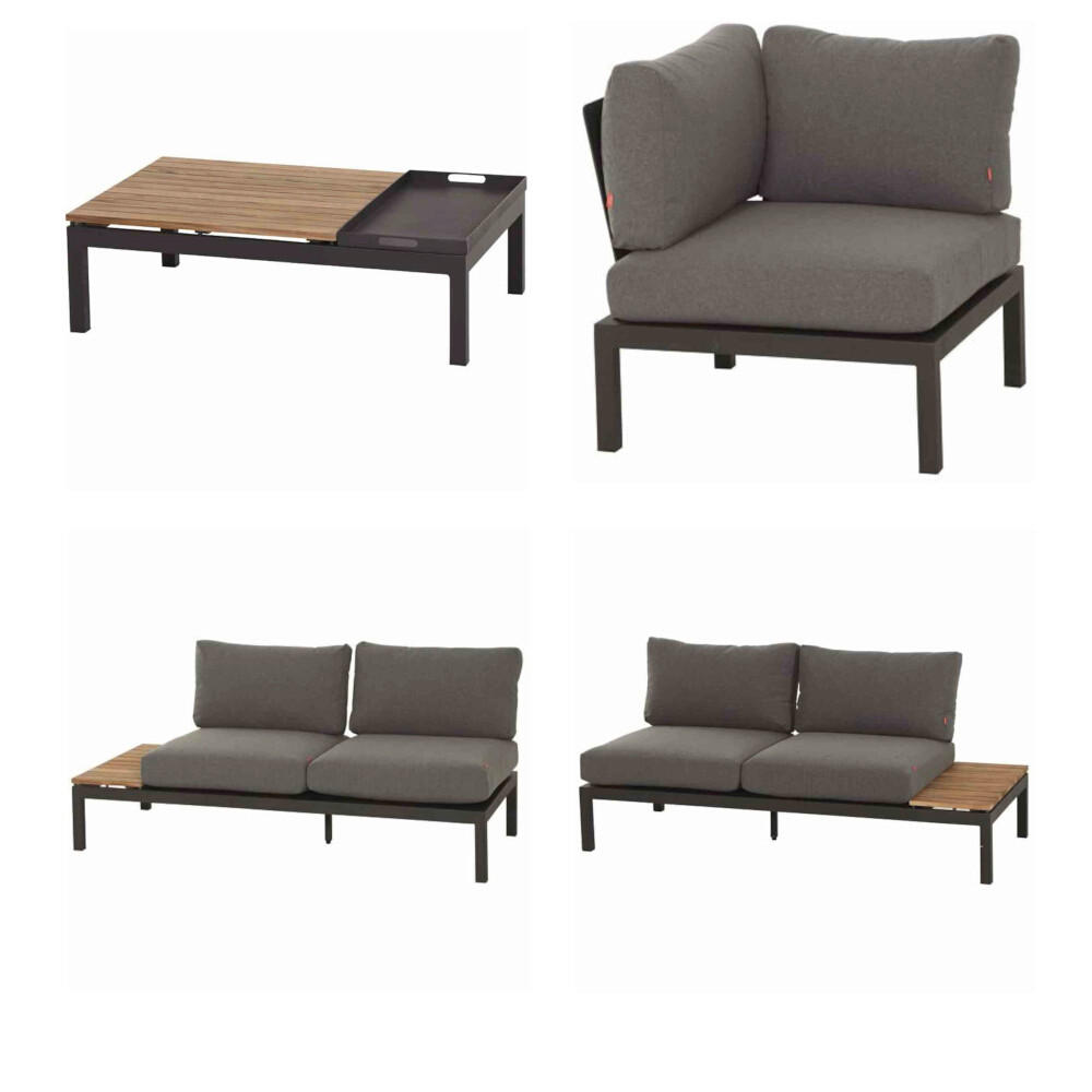 LOUNGEGARNITUR Teakholz massiv Aluminium  - Anthrazit/Grau, KONVENTIONELL, Holz/Textil (252/84/252cm) - Siena Garden