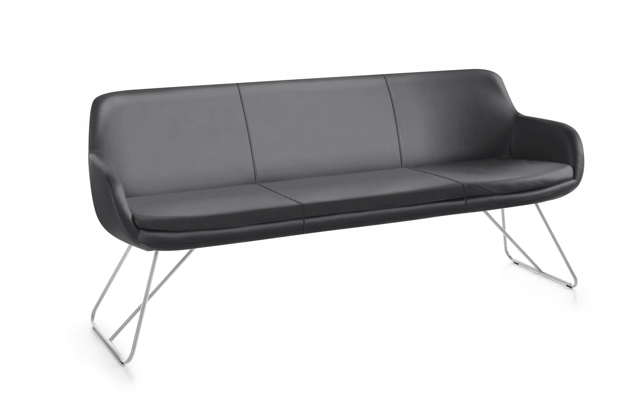 SITZBANK 180/87/65 cm Echtleder Dunkelgrau Metall - Edelstahlfarben/Dunkelgrau, Design, Leder/Metall (180/87/65cm) - Musterring