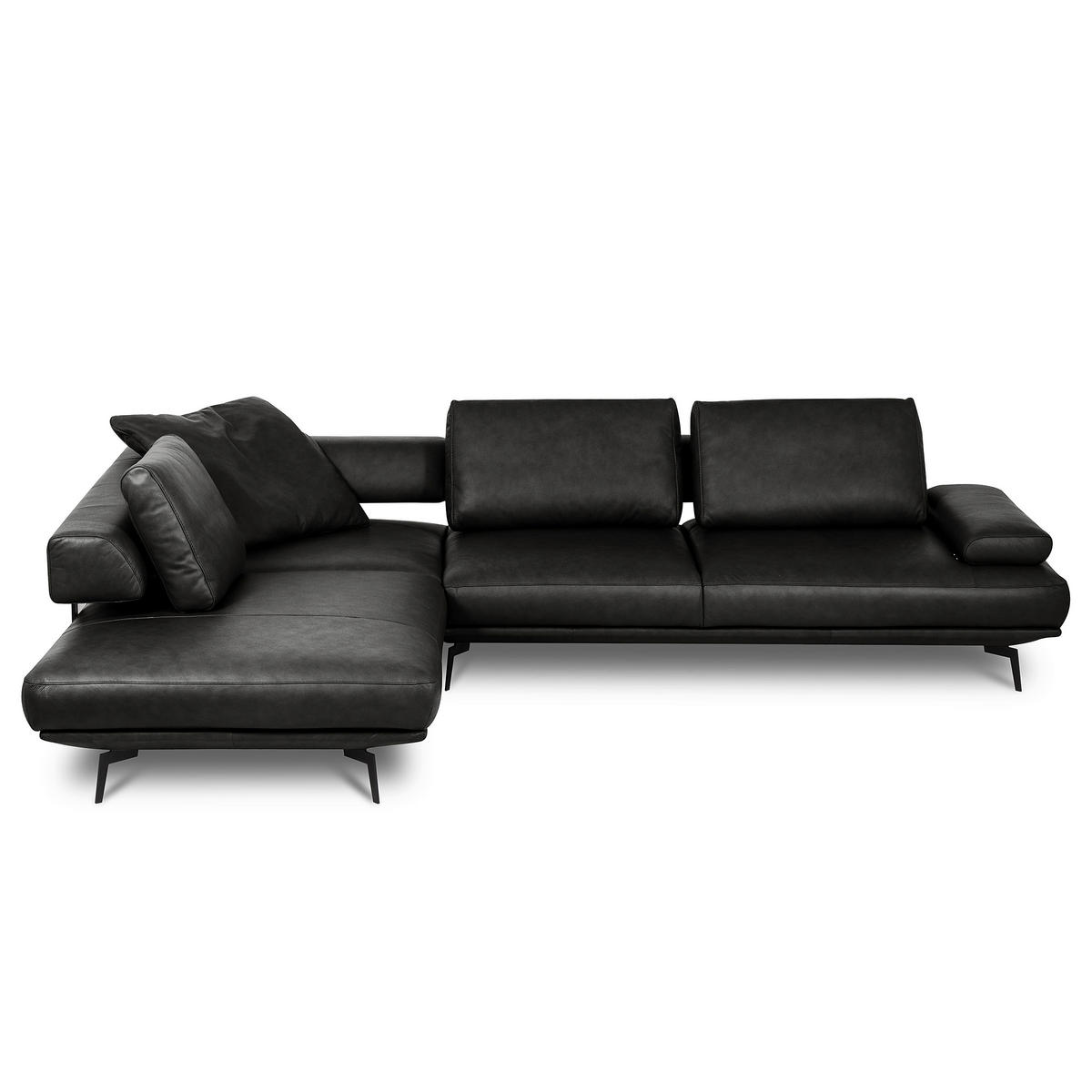 ECKSOFA Schwarz Echtleder  - Schwarz/Grau, Design, Leder/Metall (237/306cm) - Livetastic