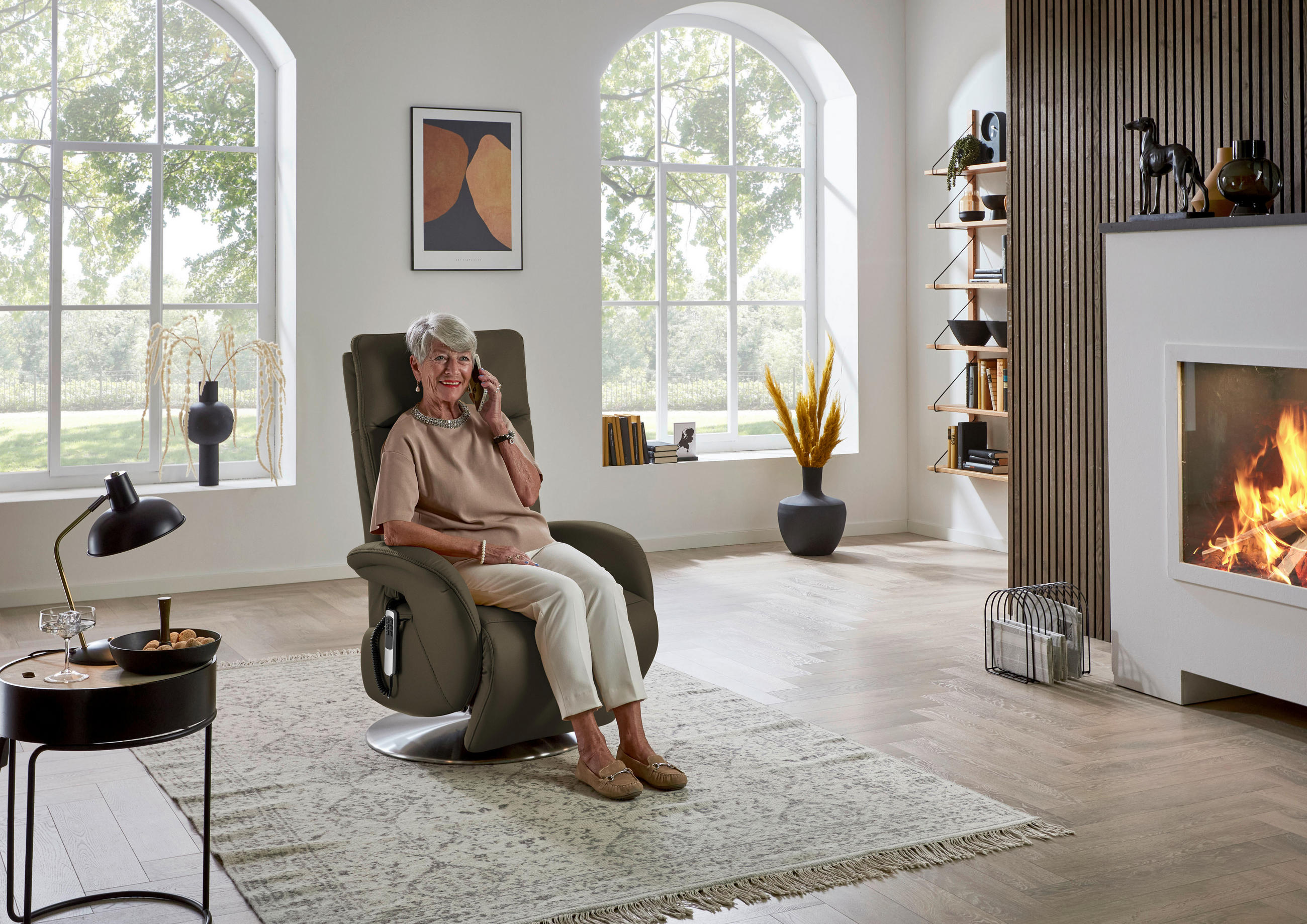 RELAXSESSEL in Leder Olivgrün  - Edelstahlfarben/Olivgrün, Design, Leder/Metall (70/108/80cm) - Cantus